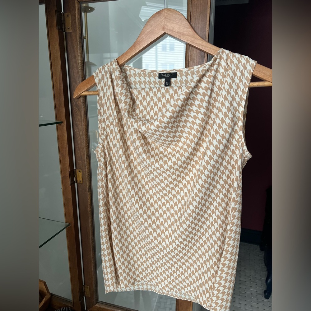 Vintage Talbots Tan Beige and White Cowl Neck Camisole Blouse